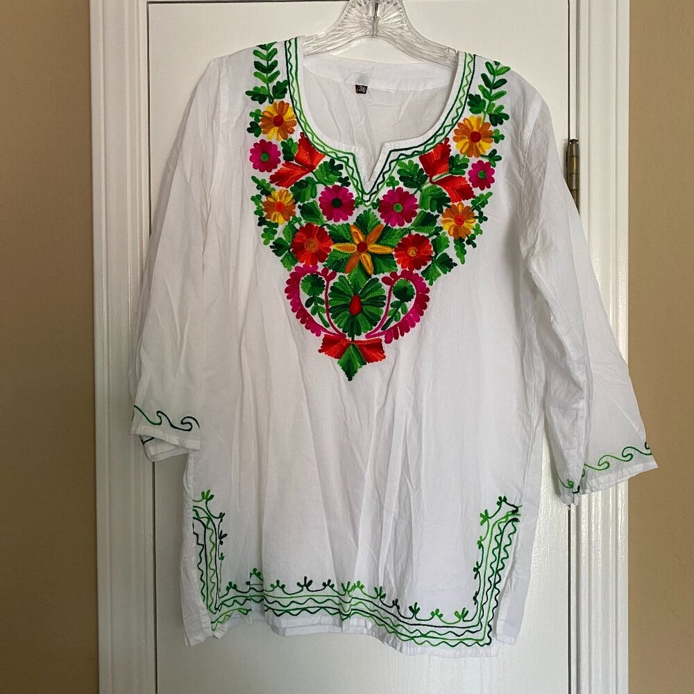 unbranded cotton embroidered floral tunic top